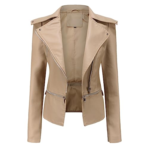 Veste de moto pour femme en similicuir abricot idéale pour vos sorties décontractées