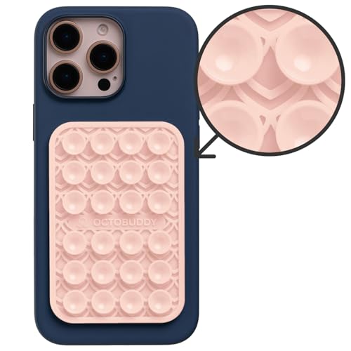 Image of OCTOBUDDY Classic MAX Textures Mermaid Dragon - Silicone Suction Phone Case Adhesive Mount - Hands-Free Grip with 24 Suction Cups for Videos & Selfies - 2.6 inch x 3.9 inch, Chalk Pink