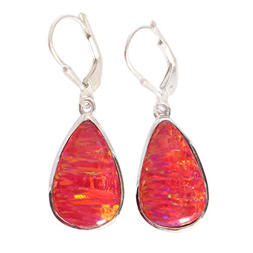 Boucles d'oreilles opales de feu argent 925 cabochon poire bleu