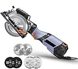✔Diseno Seguro & Motor Potente - Sierra circular para madera con el doble sistema de seguridad, únicamente cuando pulsas los dos botones, simultáneamente, la sierra se moverá para evitar cortes accidentales; El protector de aluminio sólido cubre los dientes de la cuchilla de corte, prohíbe el contacto accidental. El motor de cobre puro, con una potencia de 750W, permite un corte potente y rápido.