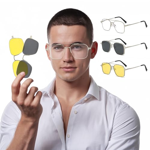 Image of 3in1 Magnetic Clip On Sunglasses Polarized For Women Mens Blue Light Glassess Aviator Stylish Eyewear for Drivers