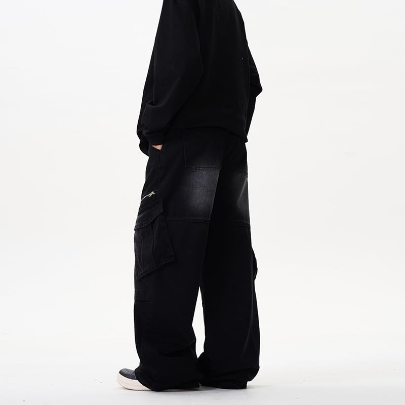 Men's Pants Spring Workwear Jeans Zipper Multi-Pocket Loose Trousers4