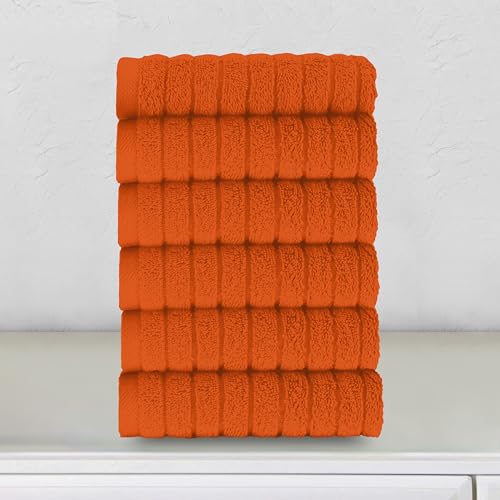 Image of Elegant Comfort 100% Turkish Cotton Corduroy Ribbed Luxury Washcloths 6 Pack Soft 13 x 13 Inch - Higly Absorbent, Durable, Quick Dry, Spa Premium Hotel Quality for Bathroom or Travel, Orange