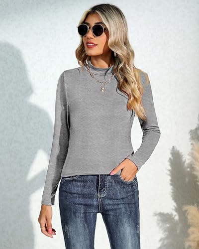 Ficerd 3 Pack Women's Mock Turtleneck Shirts, Long Sleeve Mock Neck Pullover Tops Slim Fitted Stretch Undershirt Tee Blouse3