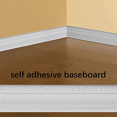 Yutianli Crown Molding Peel And Stick Wallpaper Border Flexible Wall Base Moulding Trim Self Adhesive Vinyl Baseboard White Foam Wall Molding 3D Mirror Border (2Pcs-178, White) #TOP1