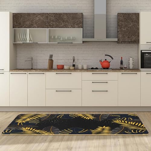 Tapete de cocina VAPOKF de 2 piezas, juego de alfombras lavables y absorbentes con hojas oscuras 3