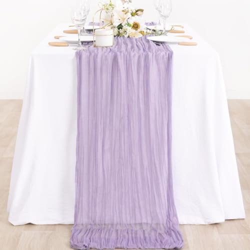 Image of MLMC Lilac Purple Cheesecloth Table Runner 10ft Rustic Gauze Lavender Cheese Cloth Table Runner Summer Centerpiece 35x120 Inches for Romantic Wedding Bridal Baby Shower Birthday Decor