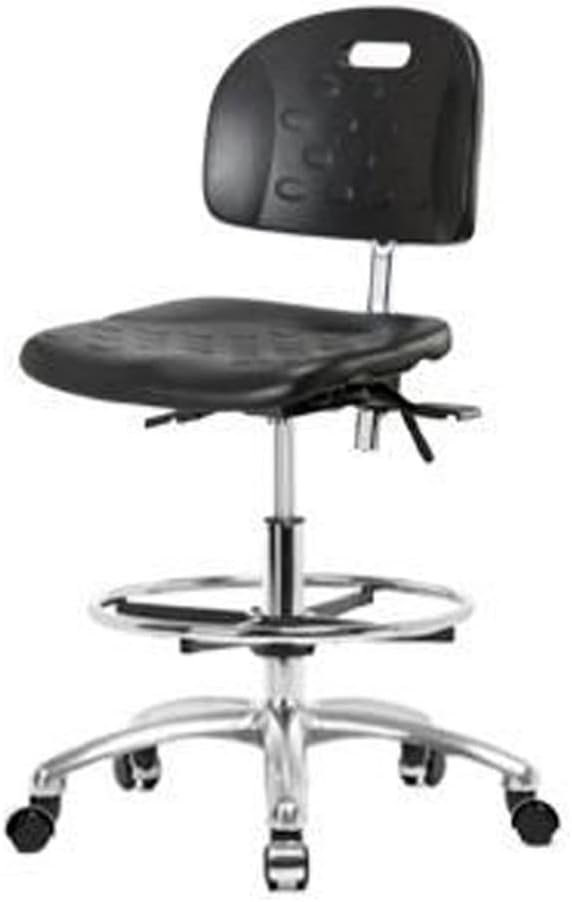 Thomas ECOM CLR-HPMBCH-CR-T0-A0-CF-CC Industrial Clean Room Polyurethane Medium Bench Height Chair with Chrome Base, Chrome Foot Ring, Chrome Casters without Tilt and Arms