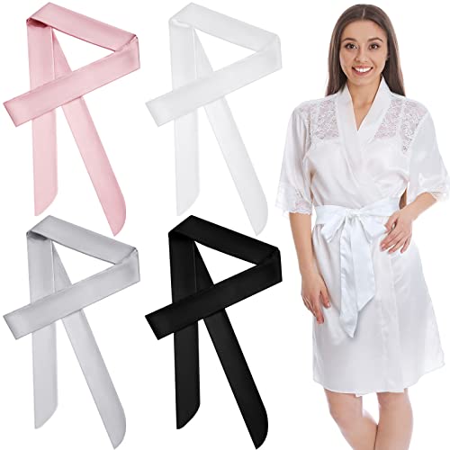 Sintege 4 Pcs Satin Robe Belt Replacement Bathrobe Waist Belt Long Sash for Wedding Dress Bridal Waist Special Occasion Accessories for Women Girls, 79 x 2 Inches, Black, White, Grey, Pink