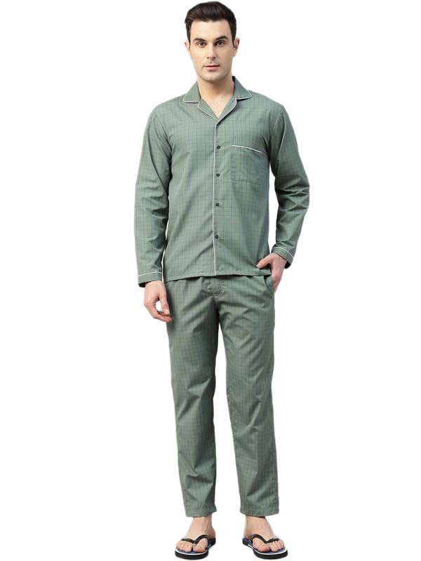 english navy Olive Men Checked Night Suit-picture-31