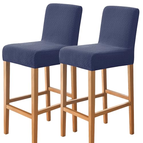 Image of FUANGUI Bar Stool Covers Set of 2, Stretch Bar Stool Seat Covers | Washable Removable Bar Chair Covers with Backs Slipcovers, Bar Chair Covers Square for Kitchen Dining Room Cafe