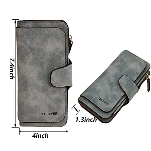 Image of Womens Long Leather Wallet, RFID Blocking Leather Pocket Wallet Ladies Mini Purse with ID Window