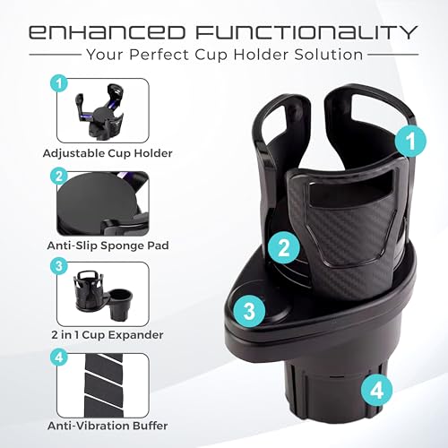 Image of Robustt Dual Car Cup Holder Expander with Adjustable Base, 360 Degree Rotatable Base, Upgraded Expandable Cup Holder Expander for Car, 2 in 1 Multifunctional Automotive Cup Holder Extender (Pack of 2)