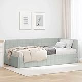 Effetto vellutato e testiera a parete: velluto di alta qualità grigio chiaro conferisce al letto un aspetto elegante. La testiera fissata alla parete crea profondità ottica e consente di risparmiare spazio aggiuntivo per libri o comodini