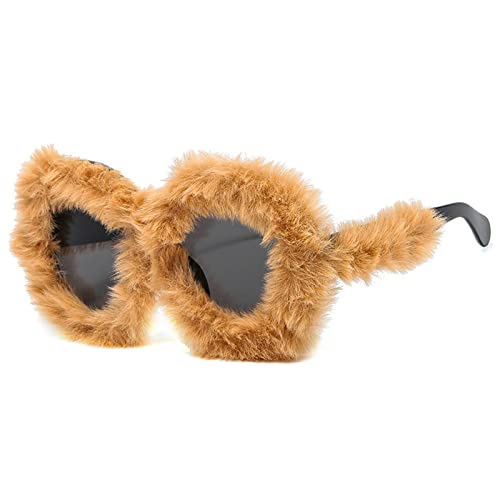 willochra Soft Fur Velvet Glasses for Women Handmade Fur Sunglasses Fashion funny Red Trend Shades Glasses