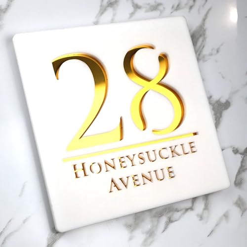 Image of Snow Royale Personalized Name Plates for Home Entrnace Outdoor | Customized Waterproof Acrylic Laser Engraved | Triple Layer House Office Flat Door Address Sign Board (30x15cm, White Golden)