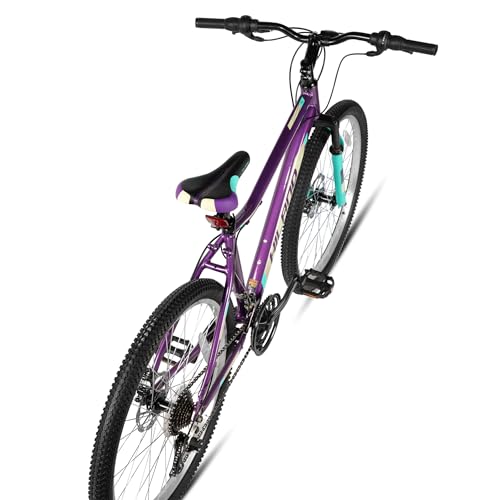 Hiland 26 Inch Ladies Mountain Bike, Aluminium Frame 18 Speed MTB for Women, Ladies and Girls Mountain Bike with Double Disc Brakes and Suspension Fork, Purple - Image 2