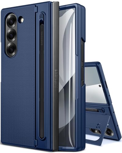 NINKI for Z Fold 6 Case with S Pen Holder, Hidden Kickstand for Samsung Galaxy Z Fold 6 Case with Tempered Glass Screen Protector, Wireless Charging Protective Galaxy Fold6 5G Phone Cover - Blue