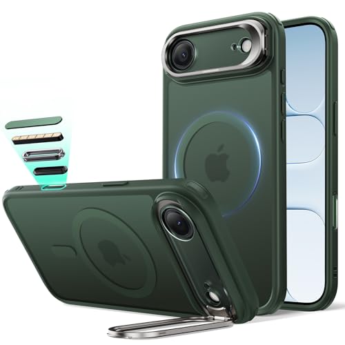 Image of ESR for iPhone Air Case with Stash Stand, Camera Control Cover Compatible with MagSafe, Military-Grade Drop Protection Magnetic Phone Case for iPhone 17 Air, Scratch-Resistant Back Cover,Frosted Green