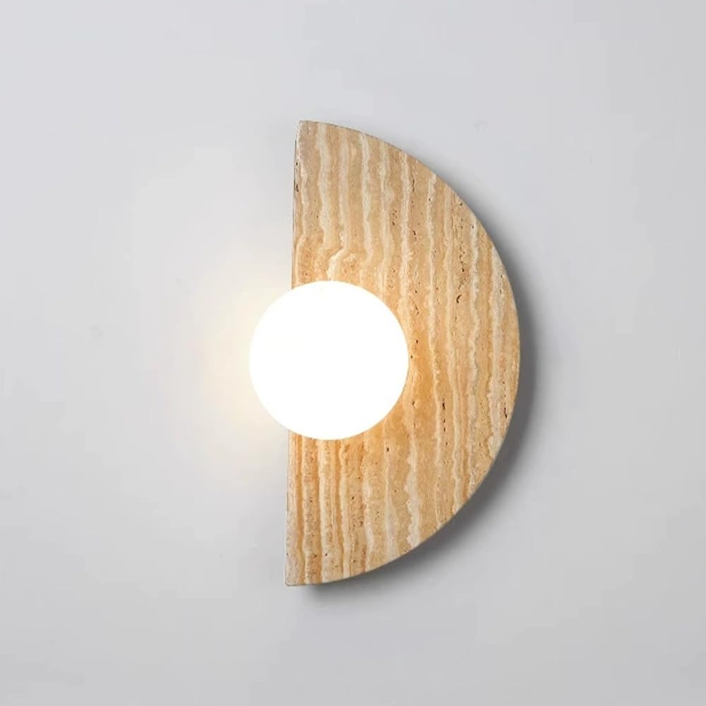Lámpara cristal con forma globo y base de piedra, aplique semicircular de luz suave