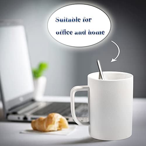 Fmbb White Coffee Mug Set 13.5 Oz With Handle, Ceramic Mugs Set, 4-Pack Includes 2 White Cups And 2 Silver Spoons, Matte Finish, Daily Basis Reusable Sets For Summer #TOP6