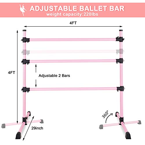 Lovinouse Upgraded Ballet Barre, 4 FT Adjustable Freestanding Ballet Bar with Dance Stretch Band and Carry Bag, Anti-Slip Base, Portable Ballet Barre for Home - Thumbnail 6