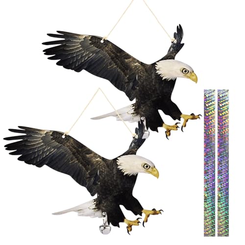 Flat Fake Hawk to Keep Pigeon Away 2Pcs Plastic Hawk to Scare Pigeon Away from Porch Patio Balcony Pigeon Scare Devices with Reflective Tape Garden Hawk to Scare Woodpecker Squirrel for Outdoor