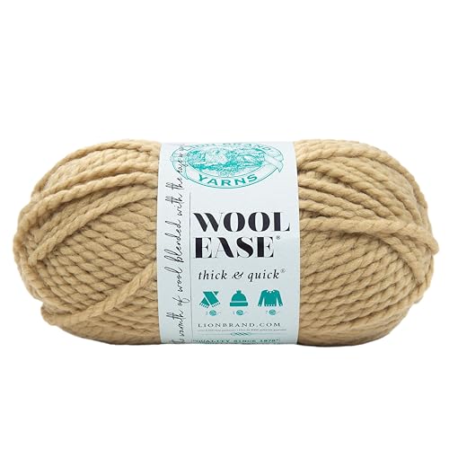 Image of Lion Brand Yarn Wool-Ease Thick & Quick Yarn, Soft and Bulky Yarn for Knitting, Crocheting, and Crafting, 1 Skein, Peanut | Super Bulky Wool Acrylic Blend Fiber for Soft Hats, Sweaters, Chunky Blankets, Yarn for Crochet, Knitting, Crafts, Weaving