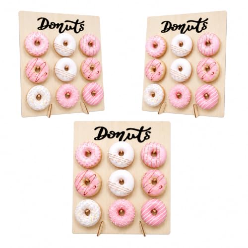 WOPPLXY 3 Pcs Donut Wall Display Stand, Donut Stand, Donuts Wooden Display Stands, Doughnut Holder Board for Wedding Birthday Family Party Festival Table Decor