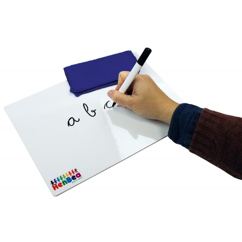 Henbea Pizarrita Blanca Negra, Pizarra Infantil A4, un lado para escribir con tiza y el otro con rotulador limpieza en seco, Pack 2 unidades (1095)