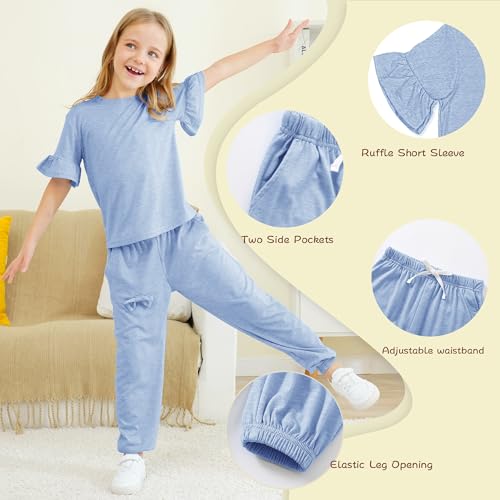 Image of Kids Girls Outfits Ruffle Sleeve T-Shirt Pants Set 2Piece 4-13 Years