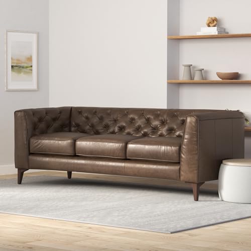 Image of Poly & BARK Essex 89 inch Full-Grain Italian Leather Sofa - Tufted Back, Feather-Down Comfort, Solid Wood Frame, Cocoa Brown