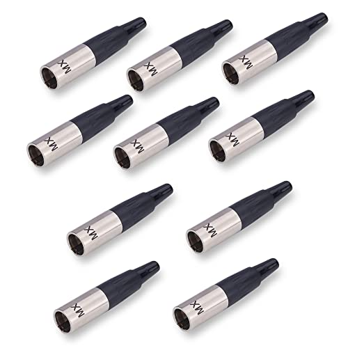 Image of MX 3 Pin XLR Microphone Connector pin Pure Copper Nickel Plated Pins1 for High Conductivity microphone (Mini XLR 4-Pin Male, 1891 PACK OF 10, Male Connector)
