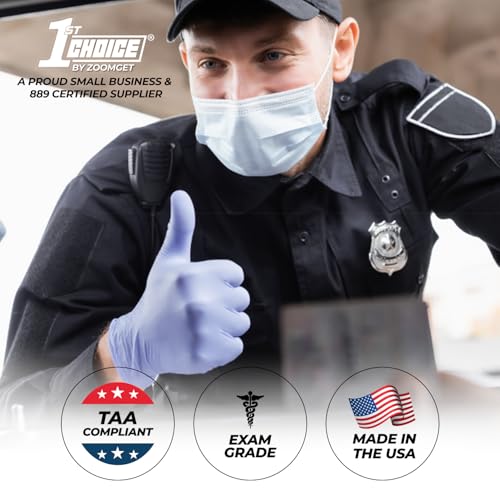 Image of 1st Choice Blue Indigo Nitrile Exam Gloves Made in USA, Disposable Medical, Latex Free, 3 Mil, for Professional and Home Use