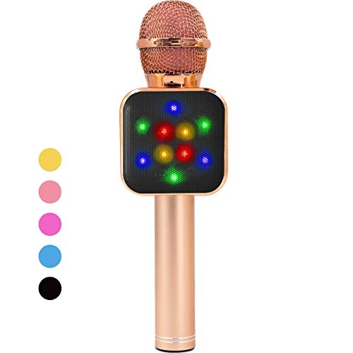 Vailge Karaoke Microphone for Kids Bluetooth Microphone with LED Dancing Light, 4 in 1 Kids Microphone Wireless Karaoke Machine Compatible with Smart Phone Android iPad PC for Home KTV Party (Pink)