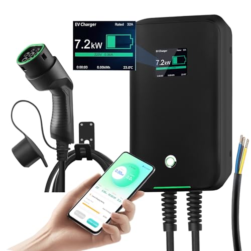 Borne de Recharge véhicule électrique Wallbox 7KW, 6m, 6-32A, monophasé, App(WiFi et Bluetooth),...