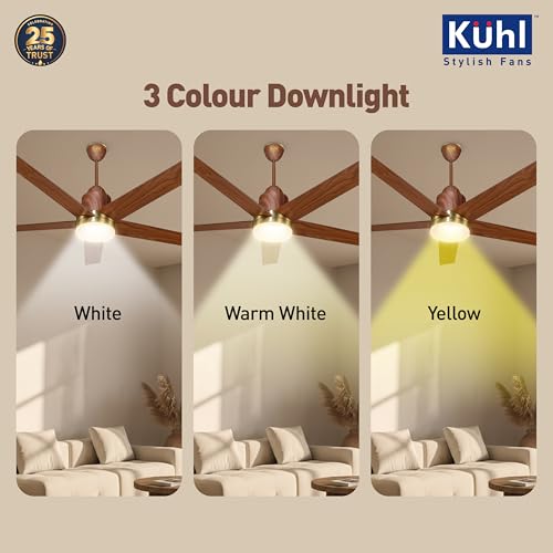 Image of KUHL Luxus Super 1320mm Stylish 65% Power Saving BLDC Ceiling Fan With Remote |Down Light|BEE 5 Rated & ISI Marked|Low Noise| IoT -Operate via Mobile & Alexa |Reverse Mode |Free Installation |Teak