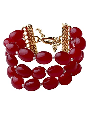 Image of Karatcart Glossy Finish Tumble Stone Studded Beaded Bracelet for Women