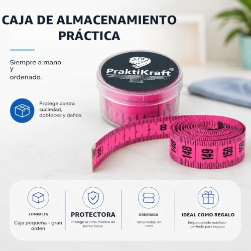Miniatura 2 de Cinta Métrica De 150 Cm 2 En 1 Cm Cinta Métrica De Costura En Caja De Almacenamiento Para Escalar Y Medir Rosa