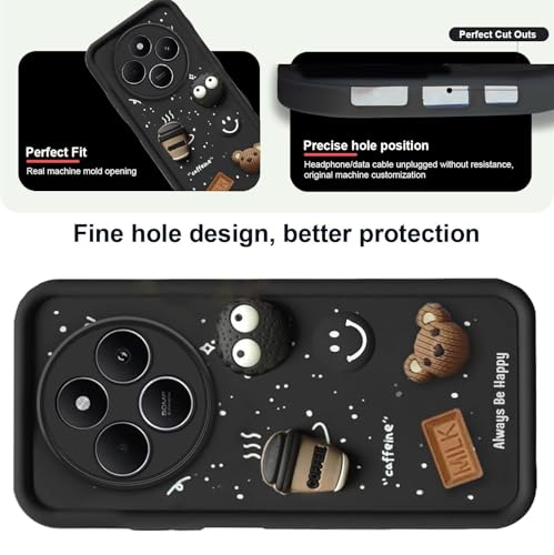 Image of GoldKart Back Case Cover Compatible for Redmi A4 5G | Poco C75 5G | Redmi 14C 5G | Cute Fun Cartoon 3D Ball Coffee Silicone Case | Full Body Protection Back Cover - Black