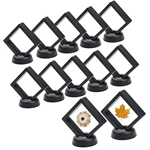 6 Espositori 3D Fluttuanti Per Gioielli – Telai In ABS Nero Con Pellicola PE Trasparente, 3 Dimensioni (7x7, 9x9, 11x11 Cm), Con Basi Circolari, Per Monete, Medaglie, Orecchini, Anelli