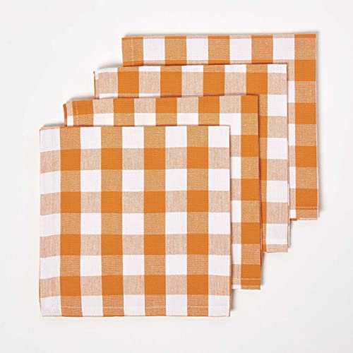 HOMESCAPES 4er-Set Karierte Stoffservietten orange-weiß 45x45 cm, Servietten Vichy-Karo, Tischservietten aus 100% Baumwolle – Ansicht 1