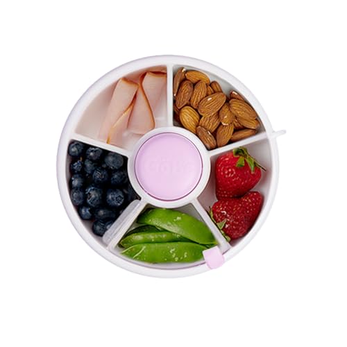Image of GoBe Kids Small Snack Spinner Flip Bundle with Hand Strap and Sticker Sheet - Reusable Snack Container with 5 Compartment Dispenser and Lid | BPA/PVC Free | Dishwasher Safe | No Spill - Taro Purple