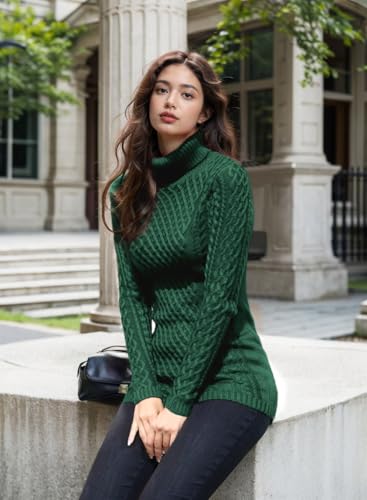 Image of v28 Women's Cotton Turtle Cowl Neck Aran Fishermen Fair Isle Cable Knit Sweater