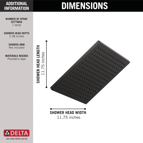 Delta Faucet Single-Spray Raincan Shower Head, Black Rainfall Shower Head, 2.5 GPM Flow Rate, Matte Black 52159-BL25