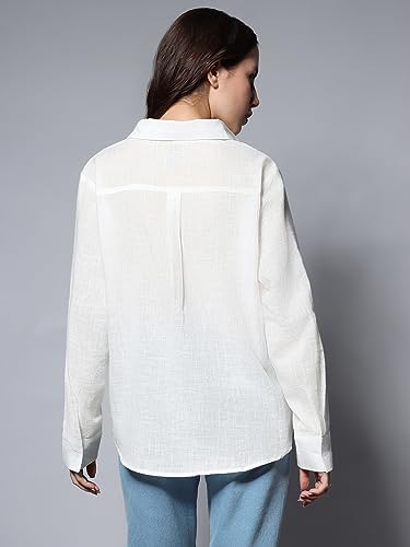 Image of High Star Women's Classic Oversized Spread Collar Long Sleeves Cotton Casual Shirt