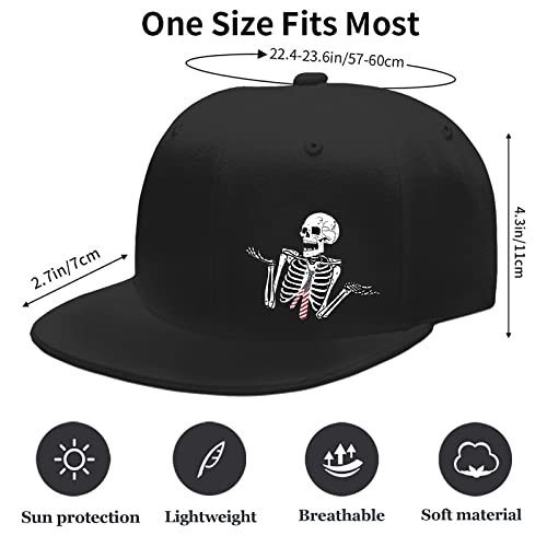 Flat Bill Brim Hats For Men Skeleton Skull Hat Snapback Hats For Men Fitted Hat Black Baseball Hats For Men Adjustable Snap Hip Hop Caps Men Cool Rock Unisex Skeleton Bone Teen Hats Boys Gifts Casual #TOP1