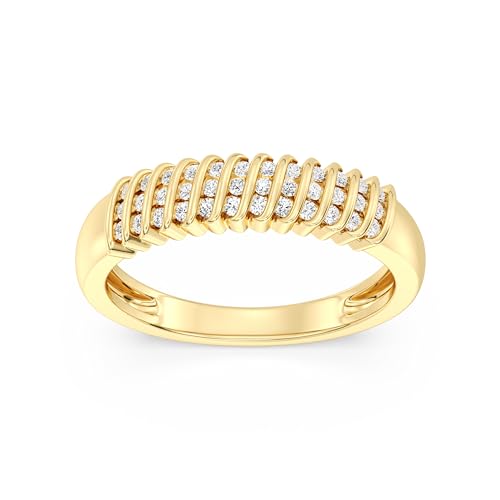 GILDED 14K Gold Plated 925 Sterling Silver Statement Band Ring for Women | Lab Grown Diamond Anniversary Wedding Ring | 1/4 & 1/2 Carat Diamonds | Size 7