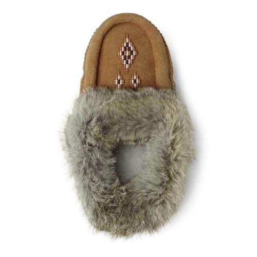 Image of Manitobah Tipi Moccasin - Womens Indoor Slipper, Fleece-Lined, Suede Leather, Rabbit Fur Trim