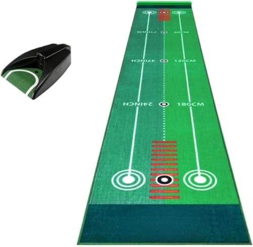 Negosuゴルフパッティングマットベポータブル版 パターマット パター練習器具 トレーニング エイドパタートレーナー 50x300 cm ゴルフ練習器具ガイドライン 真っ直ぐ打つ (双方向パッティング練習マット + ボールリターナー)